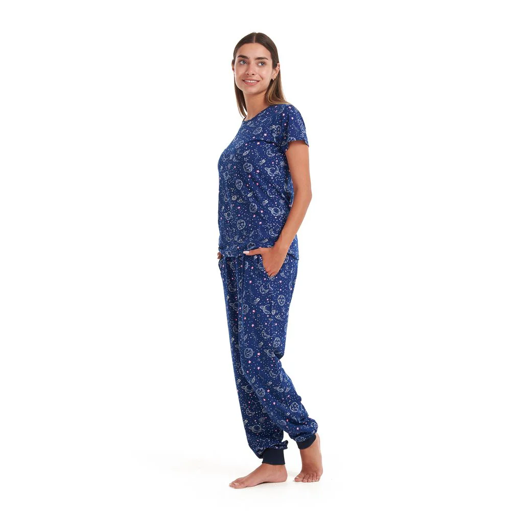 Women summer pajama set Space t-shirt + pants - Image 3
