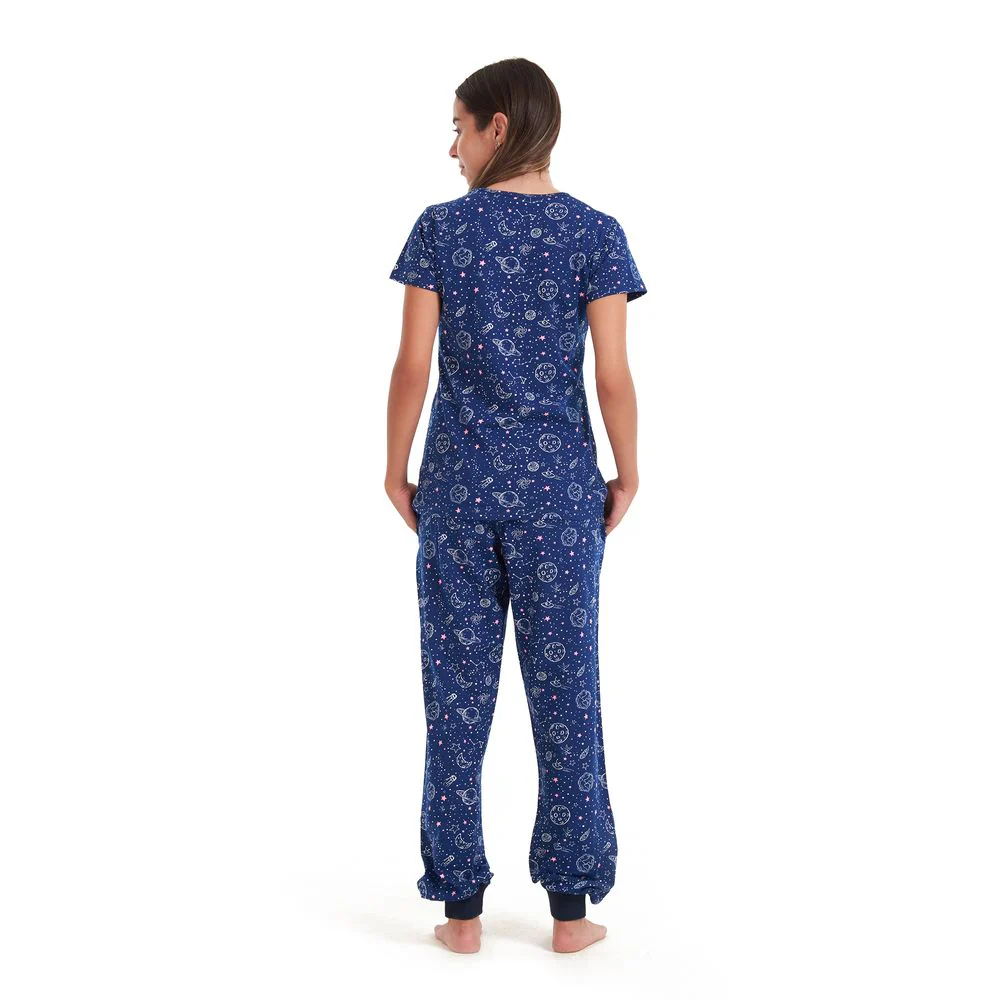 Women summer pajama set Space t-shirt + pants - Image 4