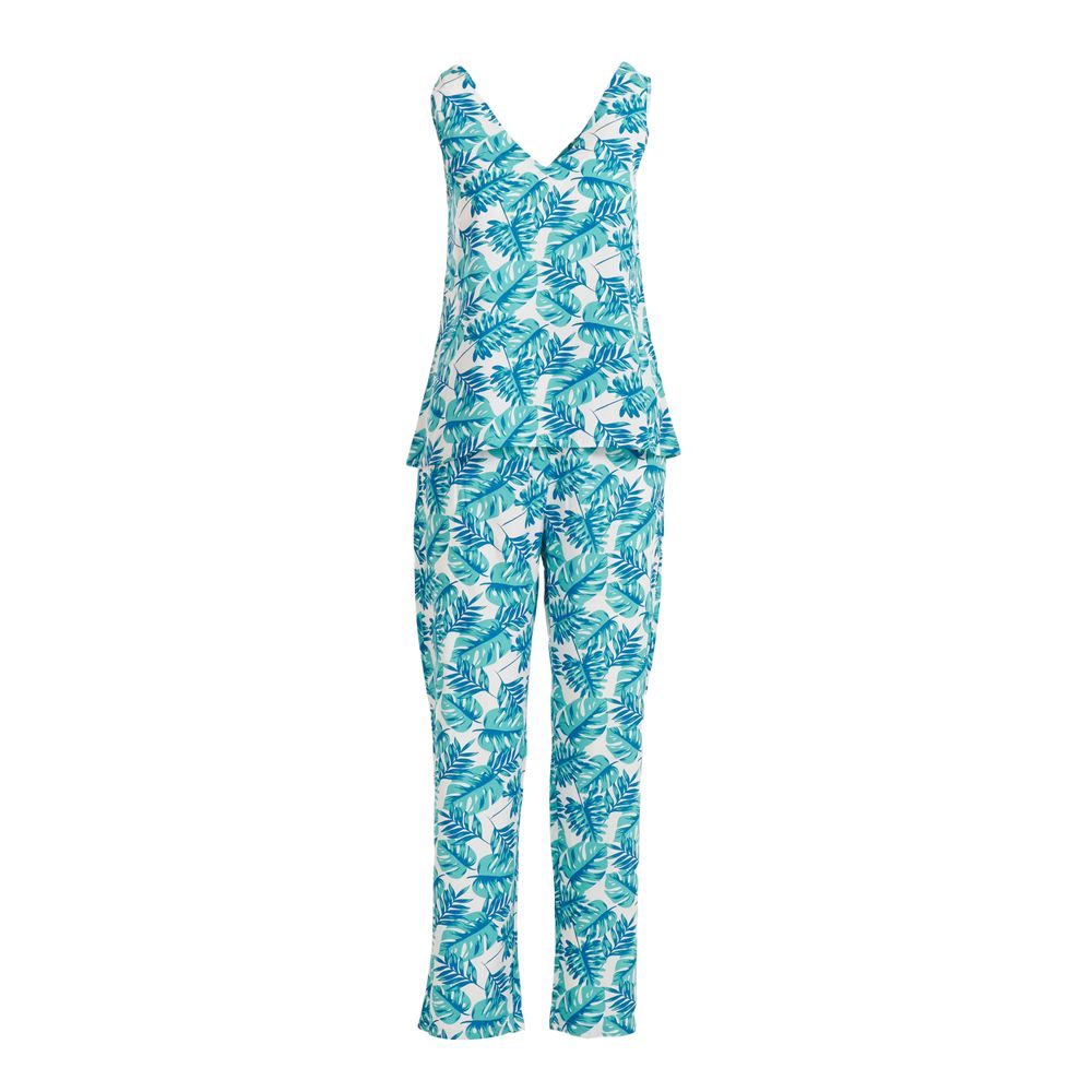 Women summer pajama set  Tropical leaves top + Pants - Image 3