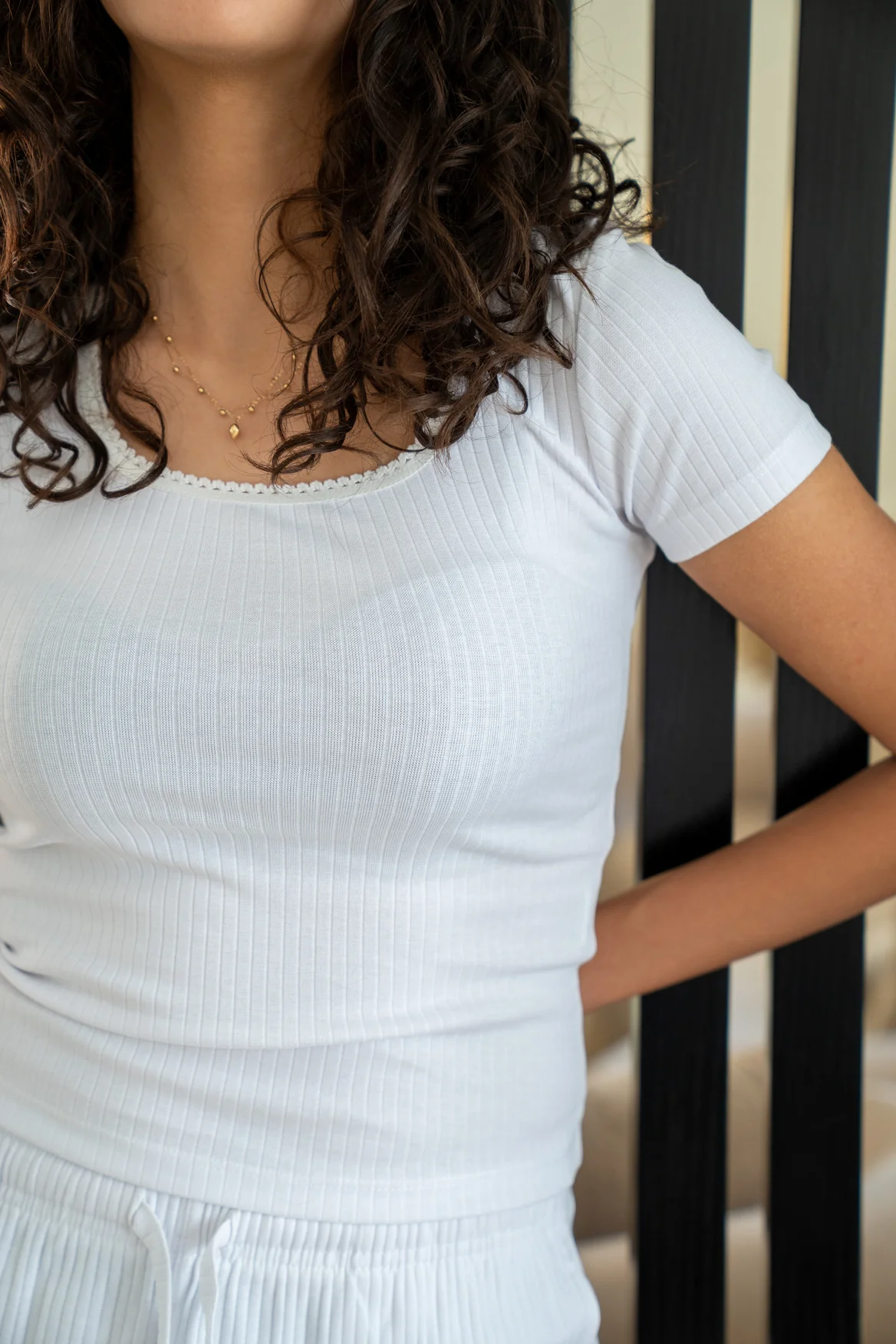 Women summer pajama set White T-shirt + Pants - Image 4