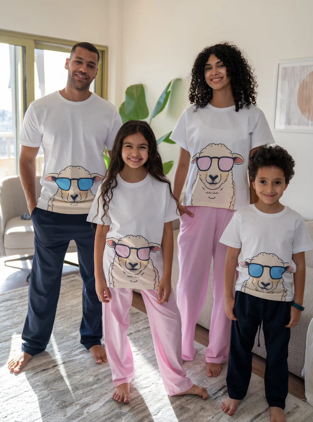 Women Summer Sheep PJ Set White T-Shirt + Rose Pants - Image 4