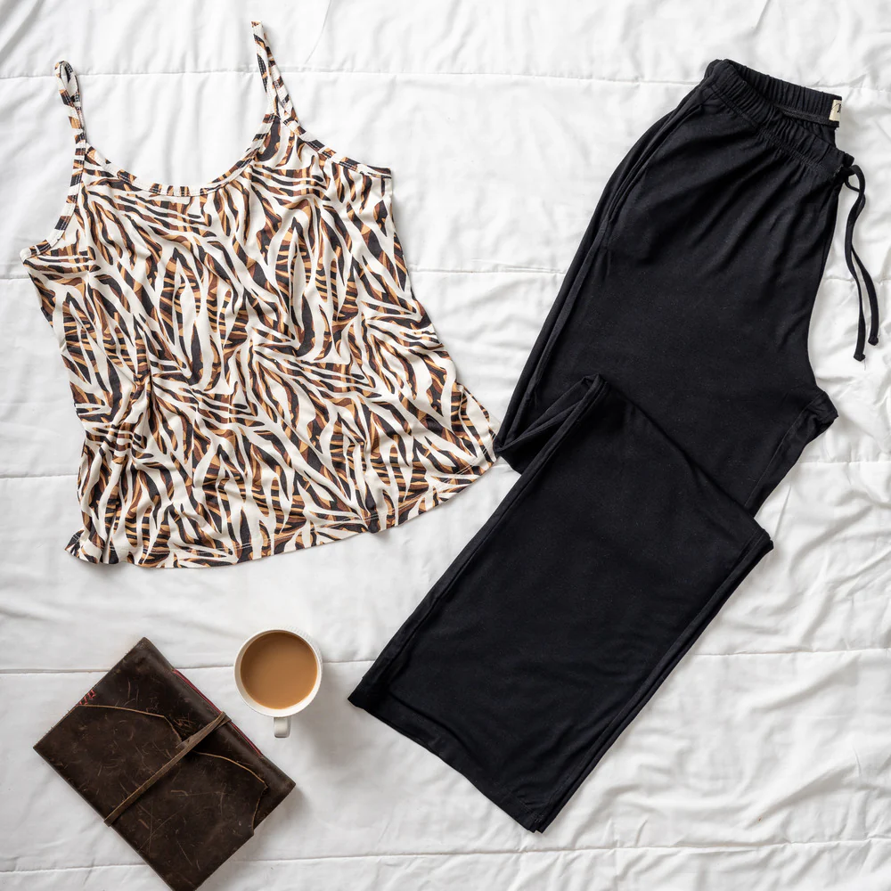 Women summer pajama set Zebra Top+ Black pants - Image 2