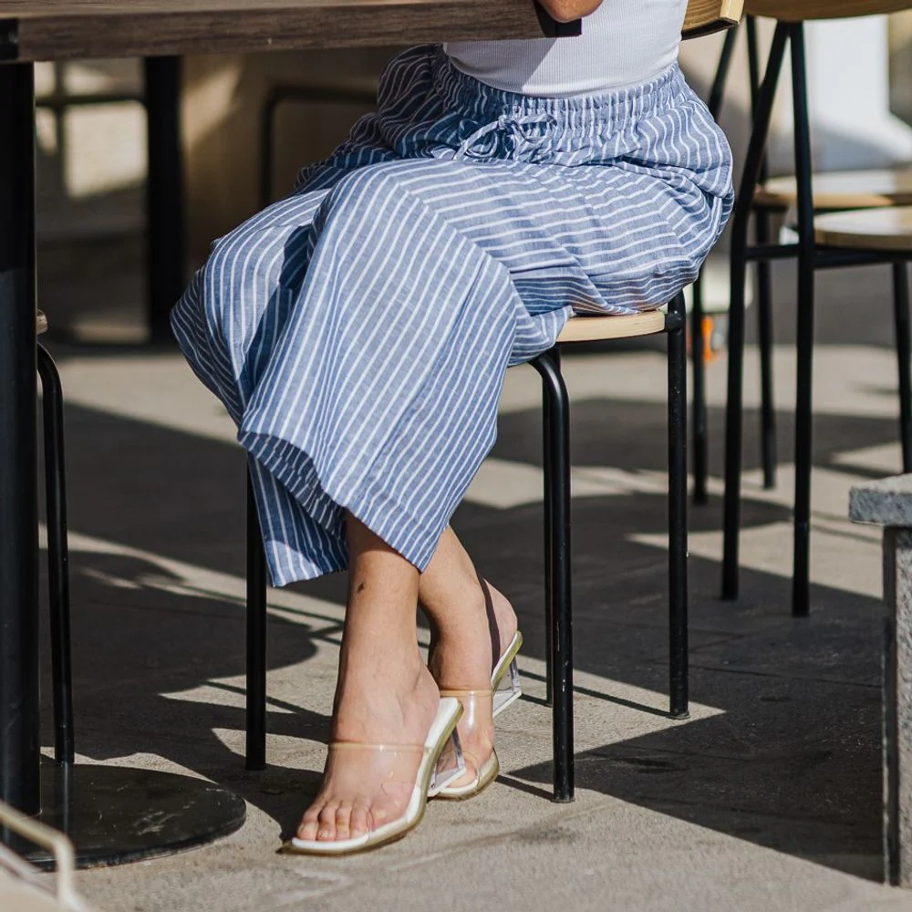 Women summer wide leg pants Petroleum stripes - Image 5