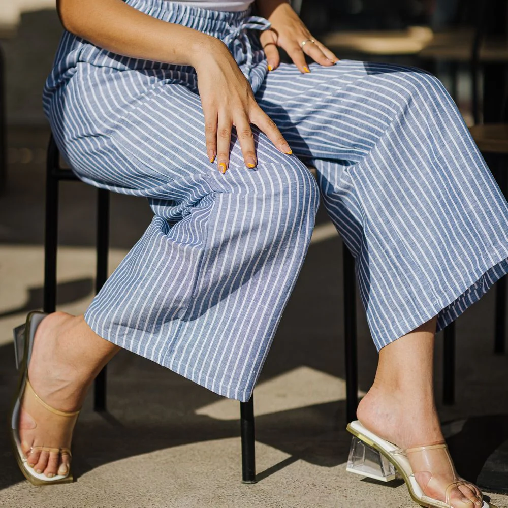 Women summer wide leg pants Petroleum stripes - Image 6