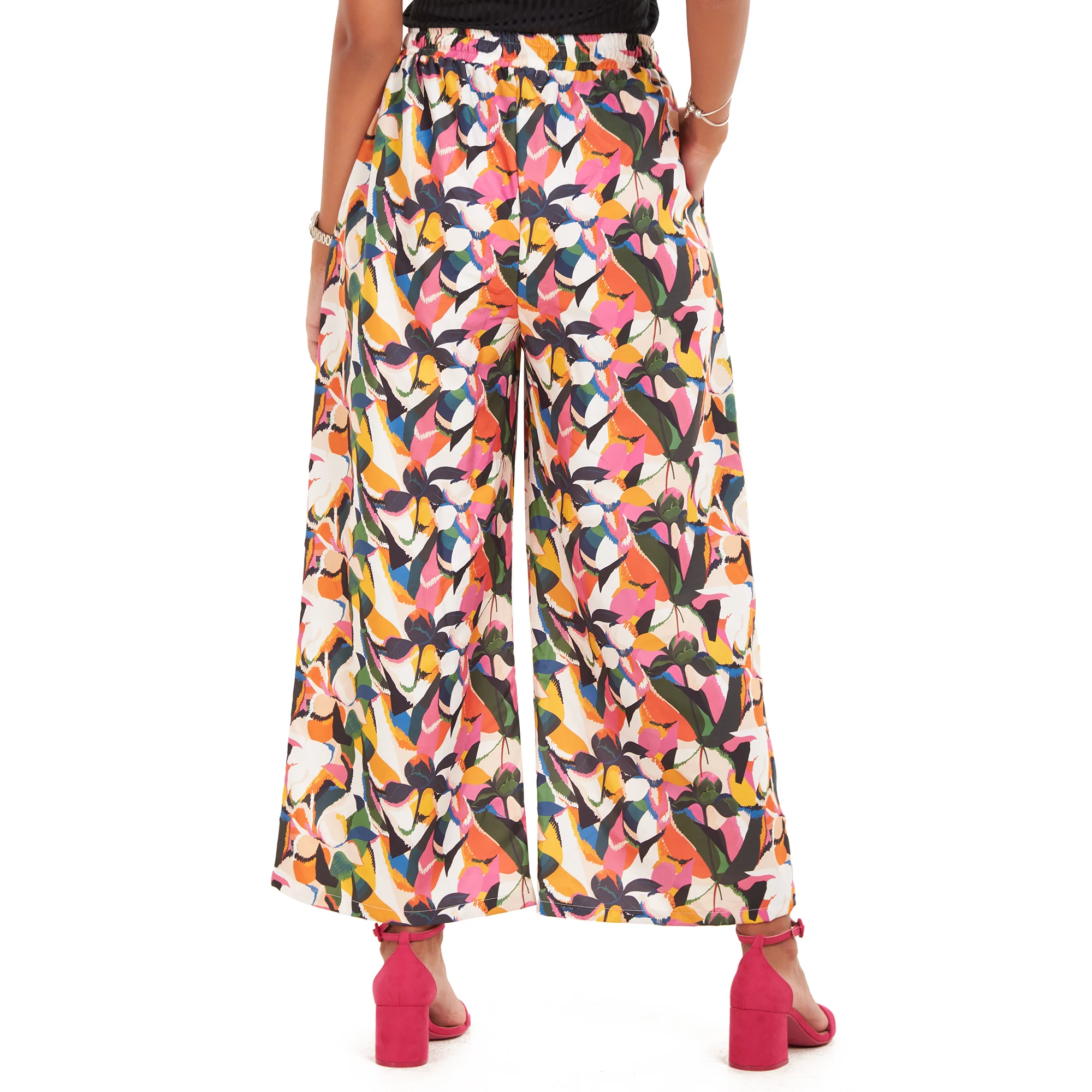 Women summer wide leg pants Floral Abstract - Image 4