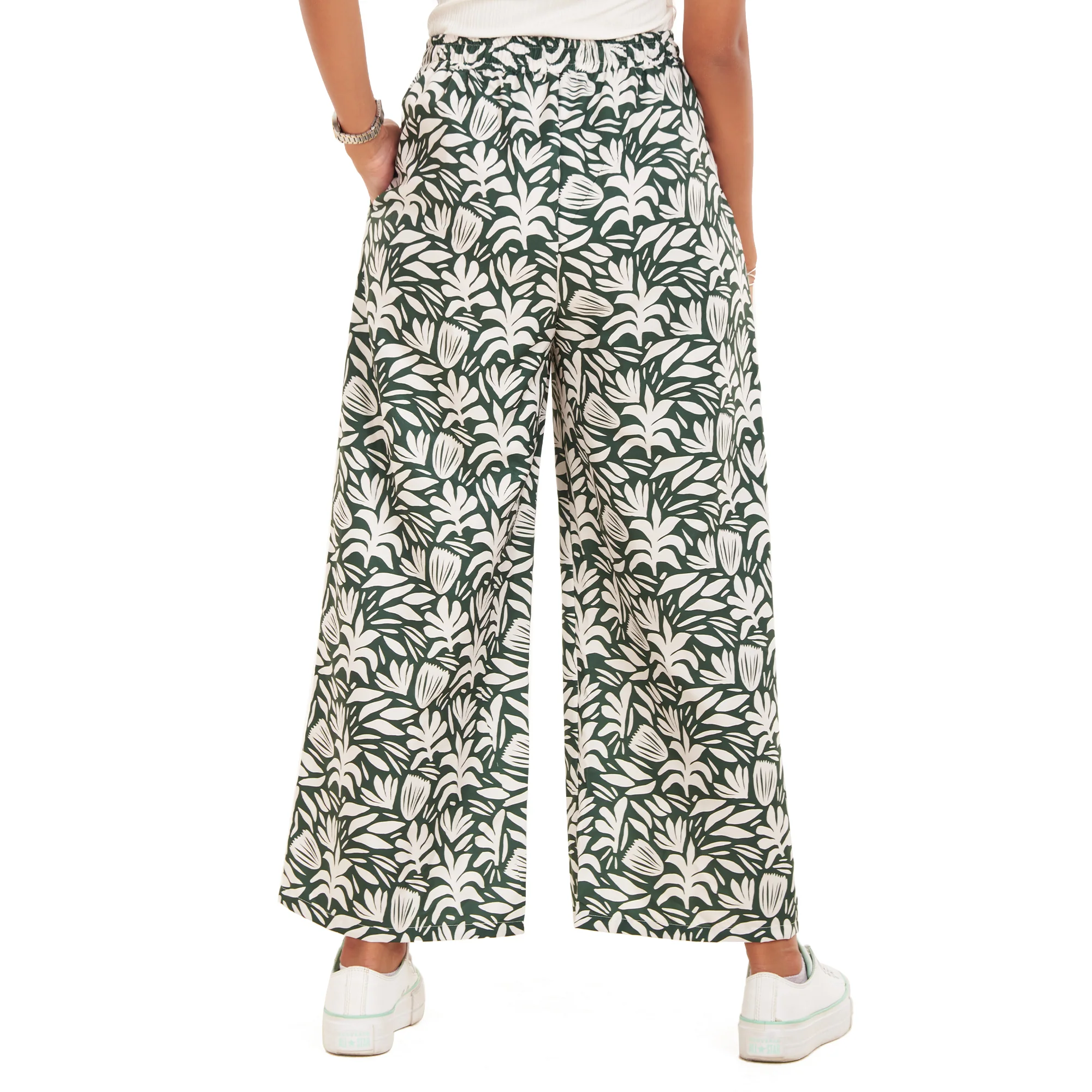 Women summer wide leg pants Leaves - Image 4