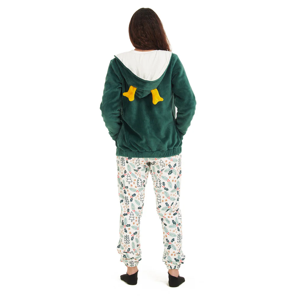 Women Winter Pajama 3 PCS Set Green Sweatshirt +Off-white top+ Pants - Image 5