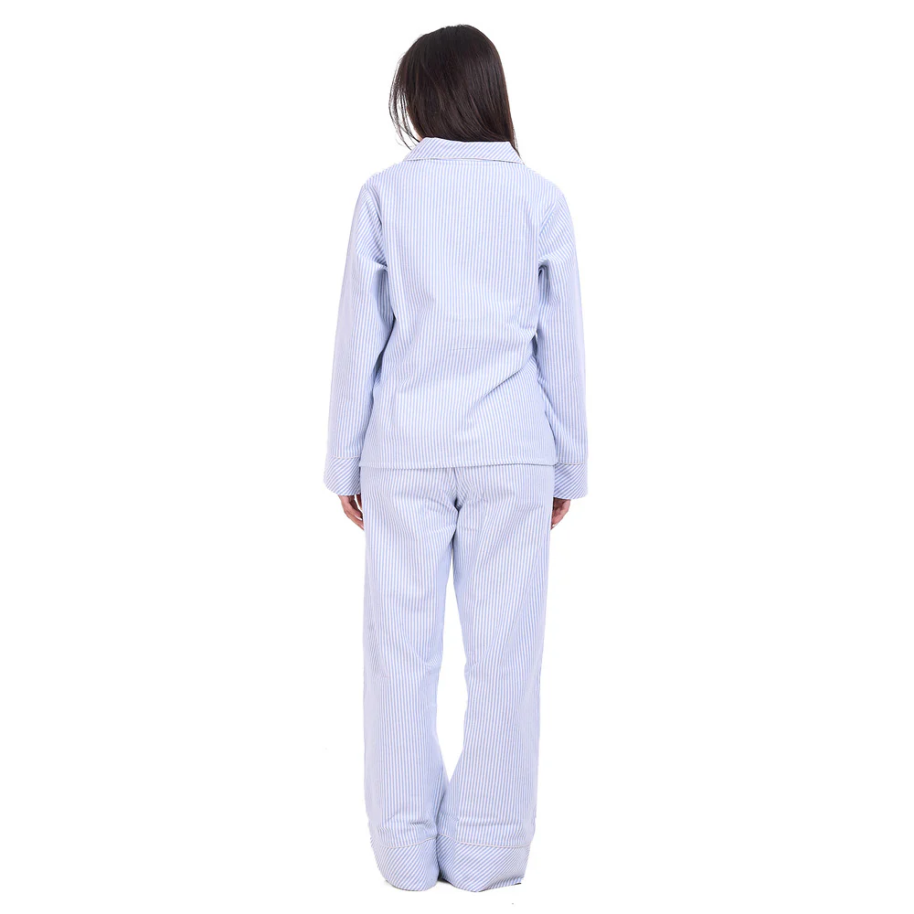 Women Winter Pajama Set Baby Blue Stripes buttoned sweatshirt + pants - Image 4