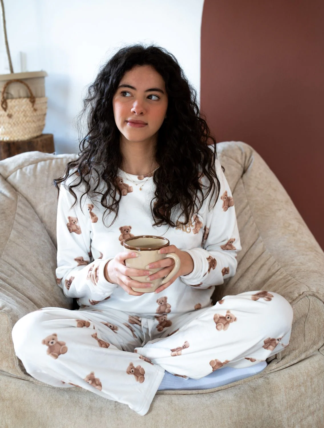 Women Winter Pajama Set Bear Top + Pants