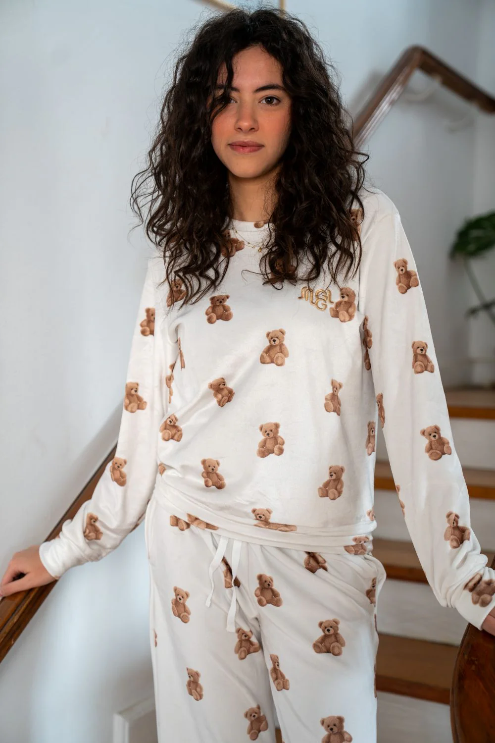 Women Winter Pajama Set Bear Top + Pants - Image 2