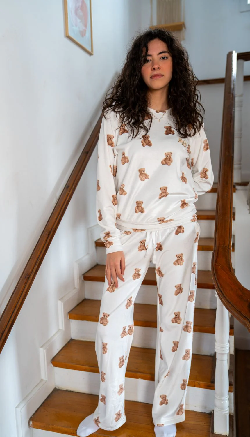 Women Winter Pajama Set Bear Top + Pants - Image 3