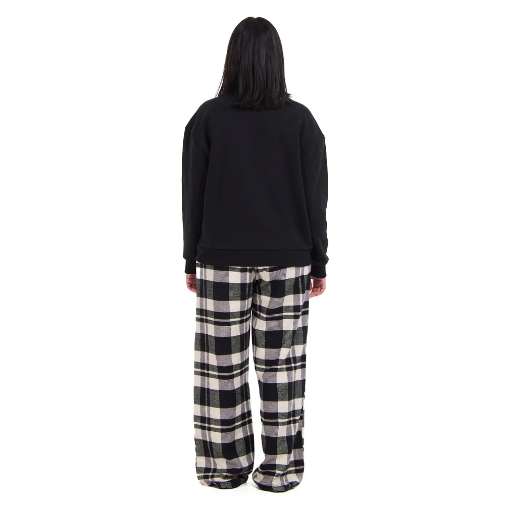 Women Winter Pajama Set Black Hoodie + Black x White Checkered Pants - Image 4