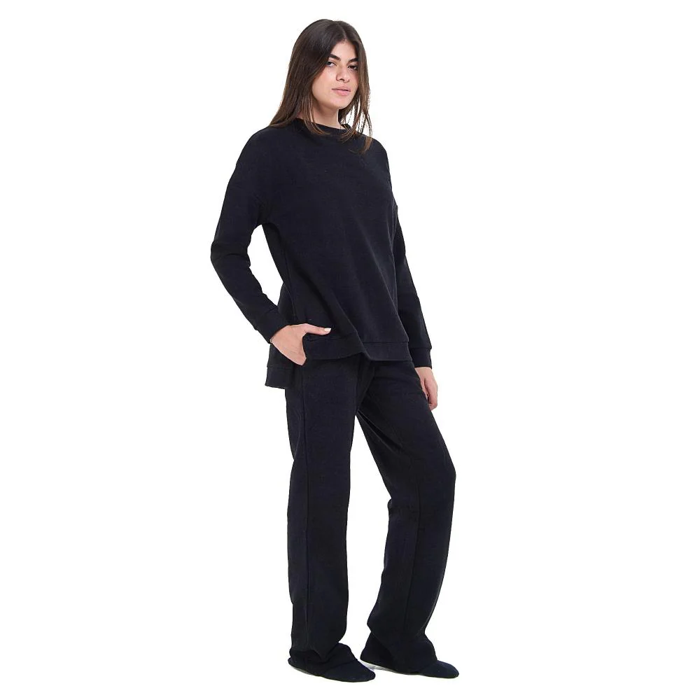 Women Winter Pajama Set Black Oversized Sweatshirt + Pants - Image 2