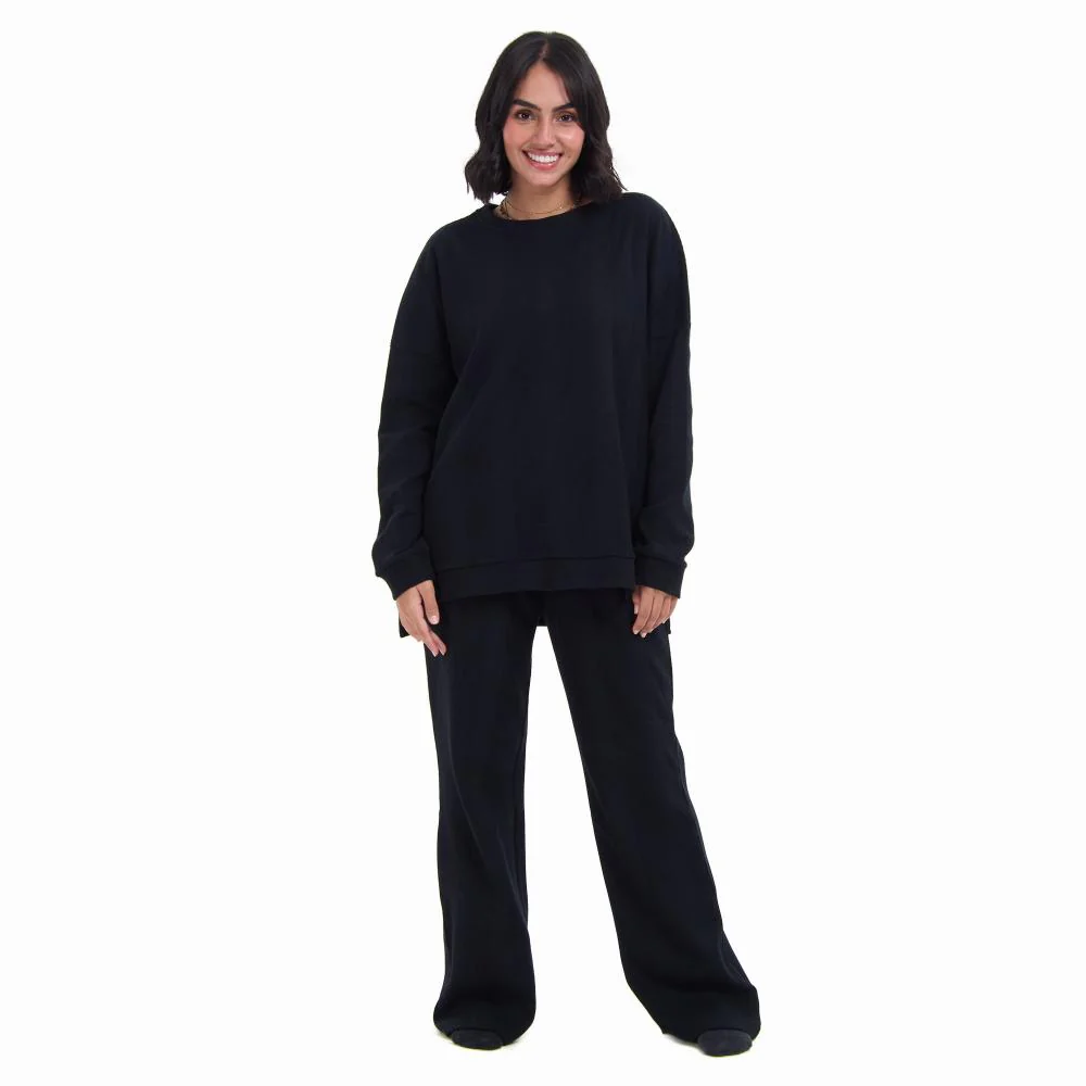 Women Winter Pajama Set Black jacquard Oversized Sweatshirt + Pants - Image 3