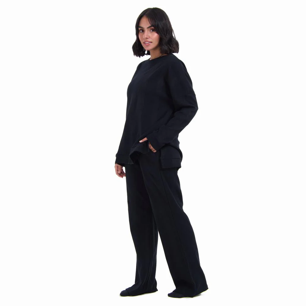 Women Winter Pajama Set Black jacquard Oversized Sweatshirt + Pants - Image 4