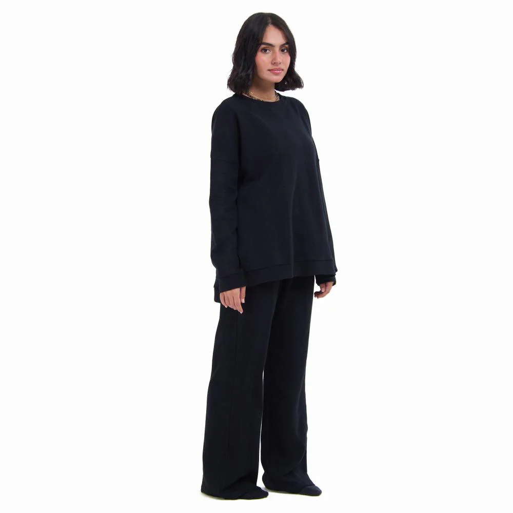 Women Winter Pajama Set Black jacquard Oversized Sweatshirt + Pants - Image 5