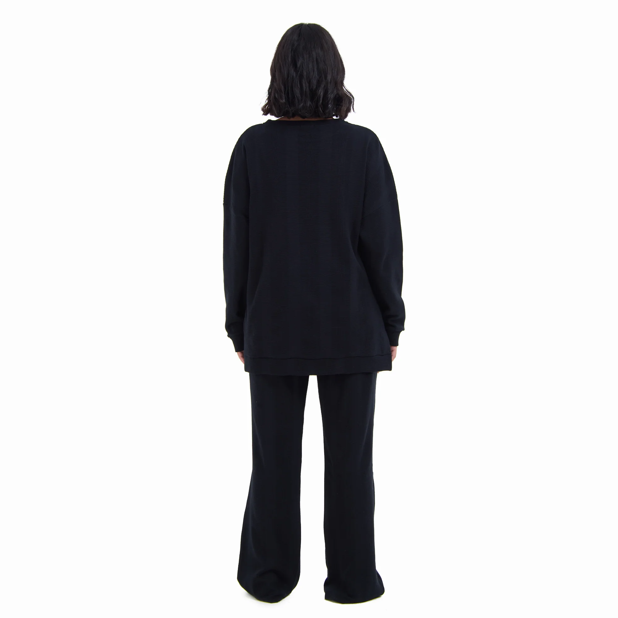 Women Winter Pajama Set Black jacquard Oversized Sweatshirt + Pants - Image 6