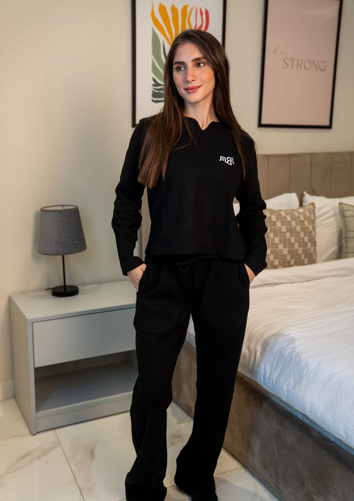Women Winter Pajama Set Black Sweatshirt + Pants - Image 3