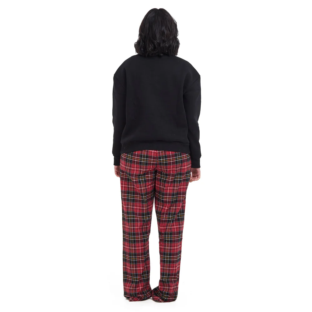 Women Winter Pajama Set Black Sweatshirt + Red x Black Checkered Pants - Image 5