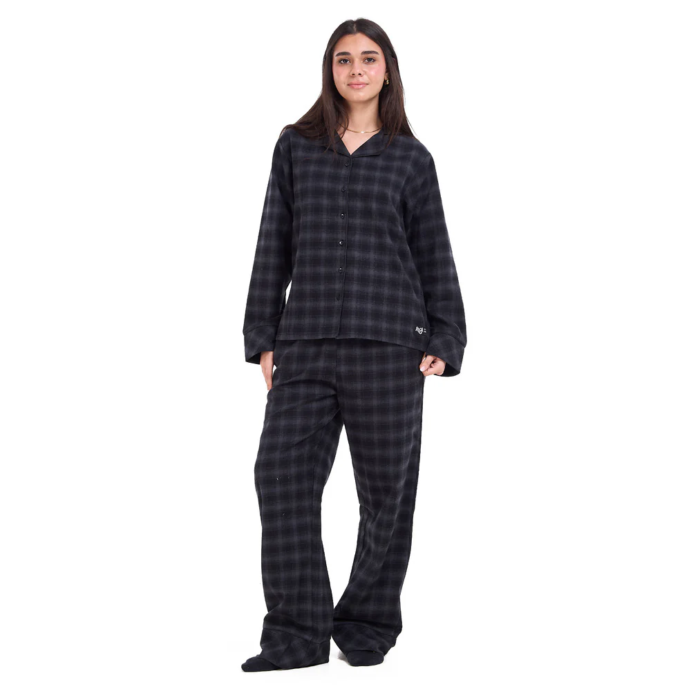 Women Winter Pajama Set Black x Grey Checkered buttoned sweatshirt + pants - Image 4