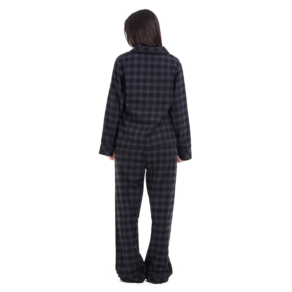 Women Winter Pajama Set Black x Grey Checkered buttoned sweatshirt + pants - Image 6