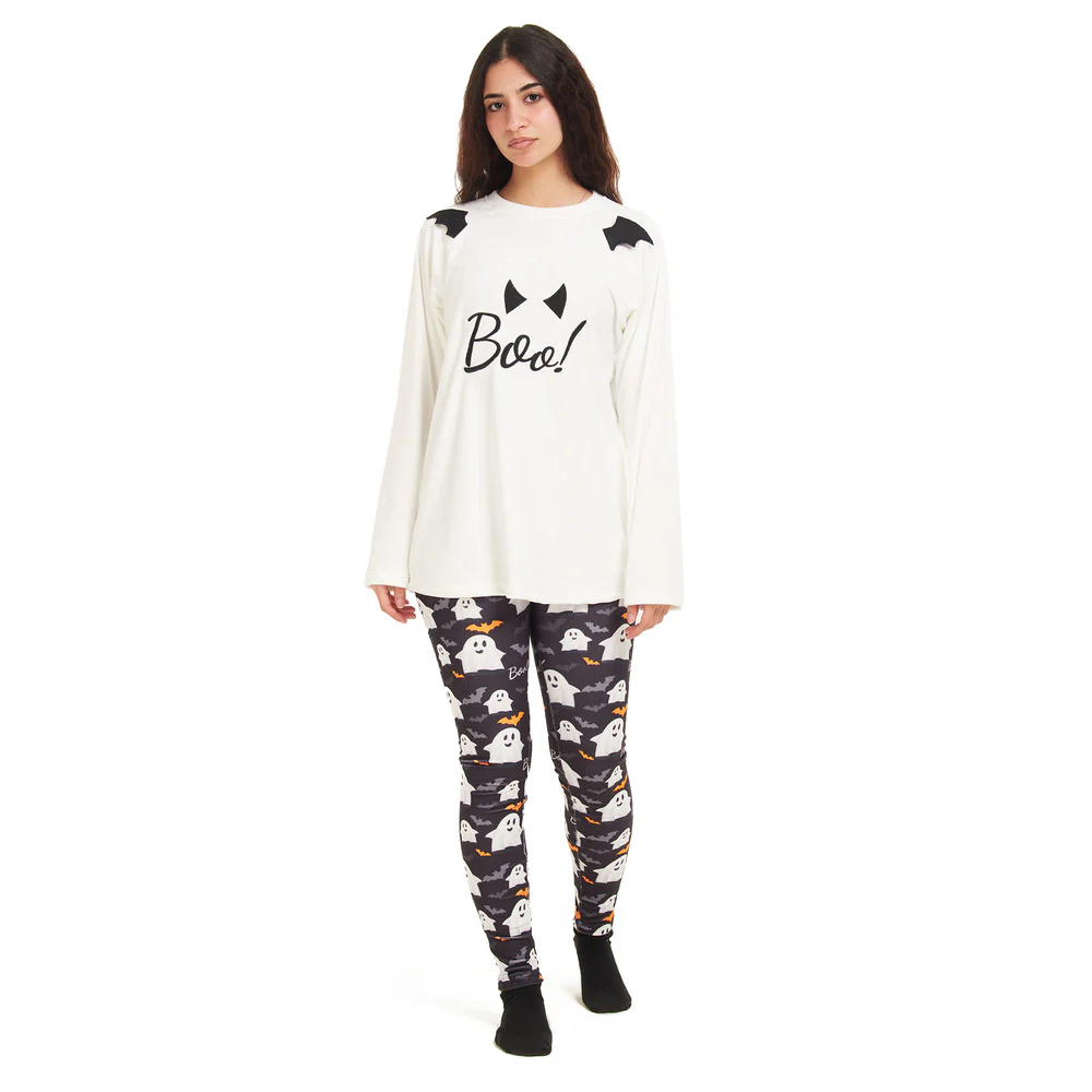 Women Winter Pajama Set BOO! Off-white sweatshirt + Leggings - Image 2