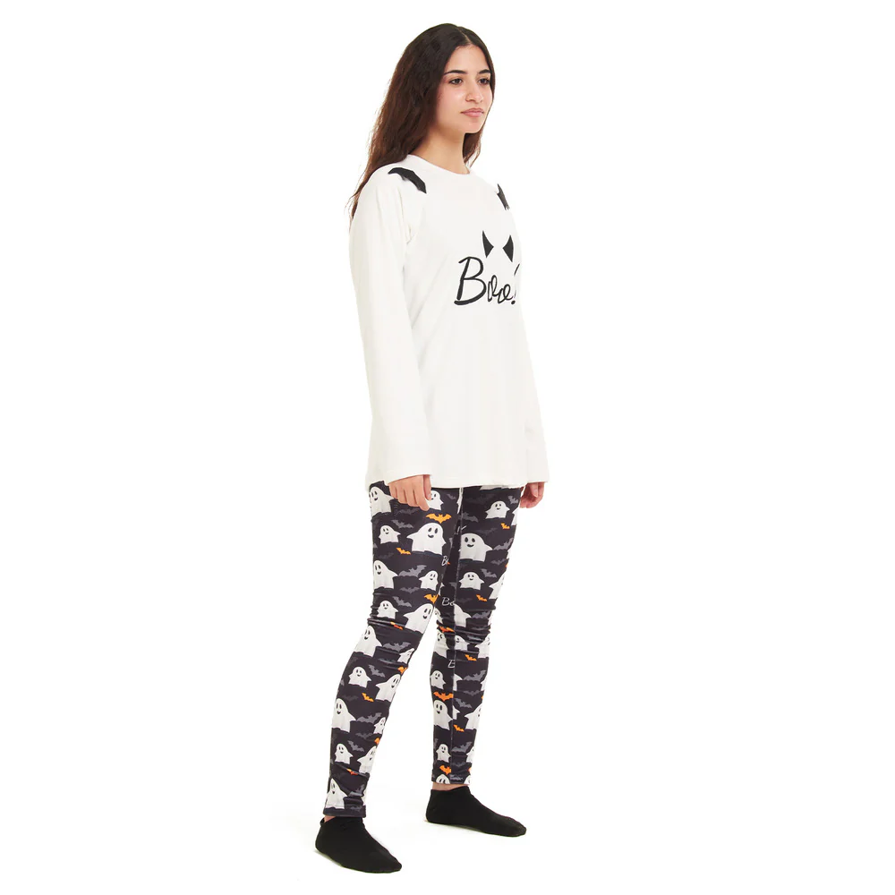 Women Winter Pajama Set BOO! Off-white sweatshirt + Leggings - Image 3