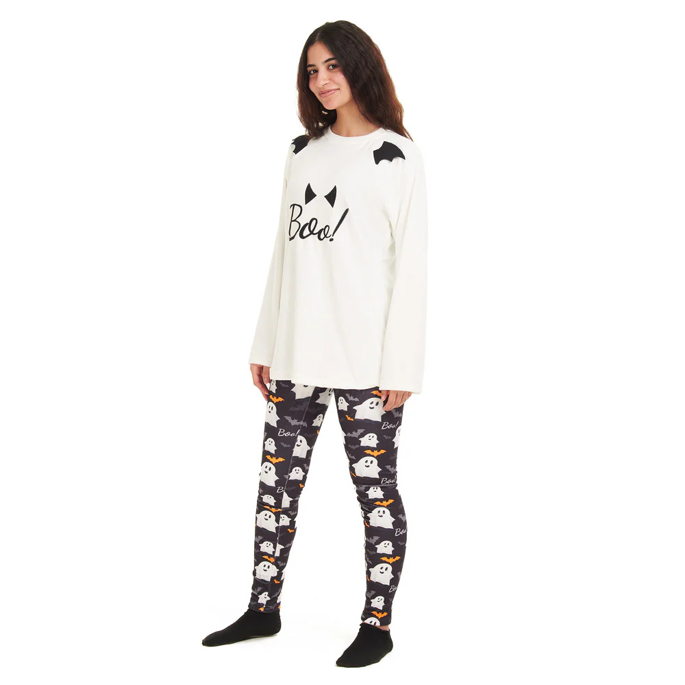 Women Winter Pajama Set BOO! Off-white sweatshirt + Leggings - Image 4