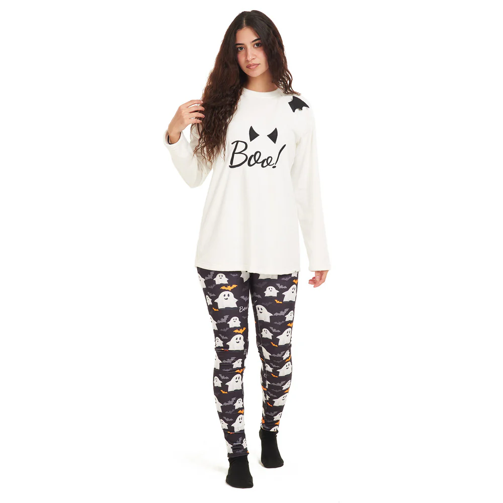Women Winter Pajama Set BOO! Off-white sweatshirt + Leggings - Image 5