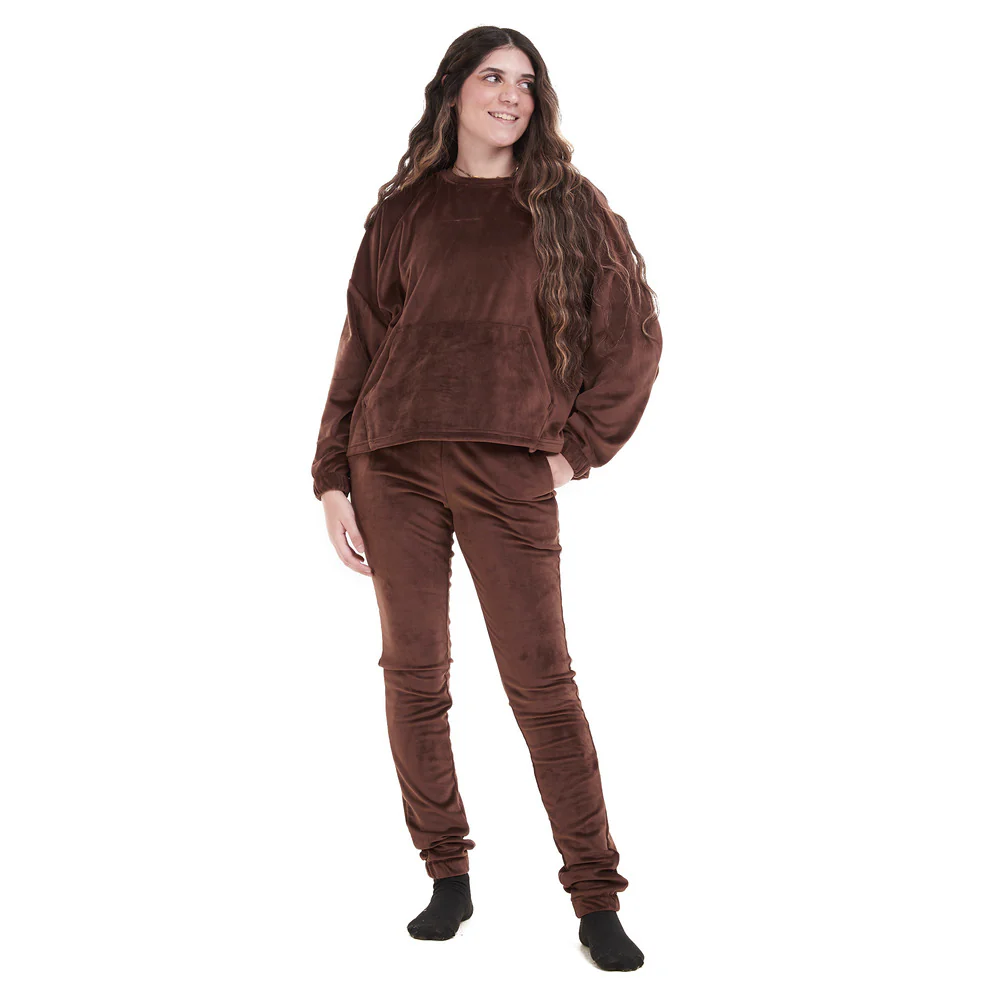 Women Winter Pajama Set Brown Sweatshirt + Pants - Image 2