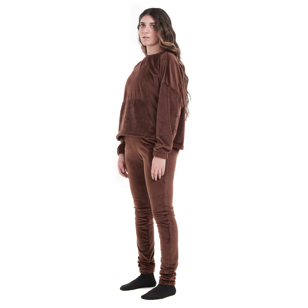Women Winter Pajama Set Brown Sweatshirt + Pants - Image 3