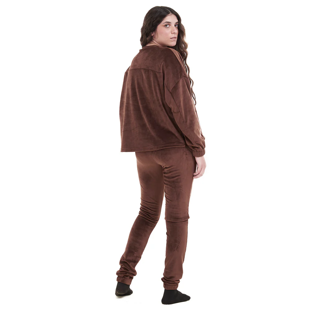 Women Winter Pajama Set Brown Sweatshirt + Pants - Image 4