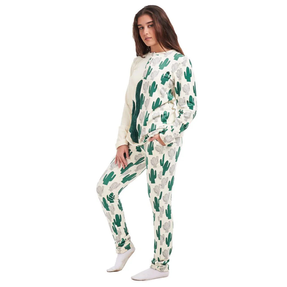Women Winter Pajama Set Cactus buttoned sweatshirt + pants - Image 2