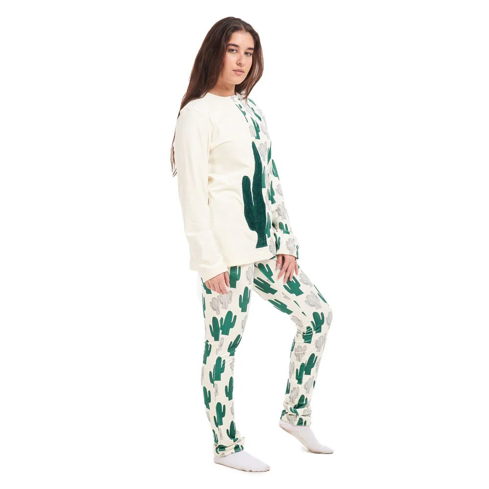 Women Winter Pajama Set Cactus buttoned sweatshirt + pants - Image 3