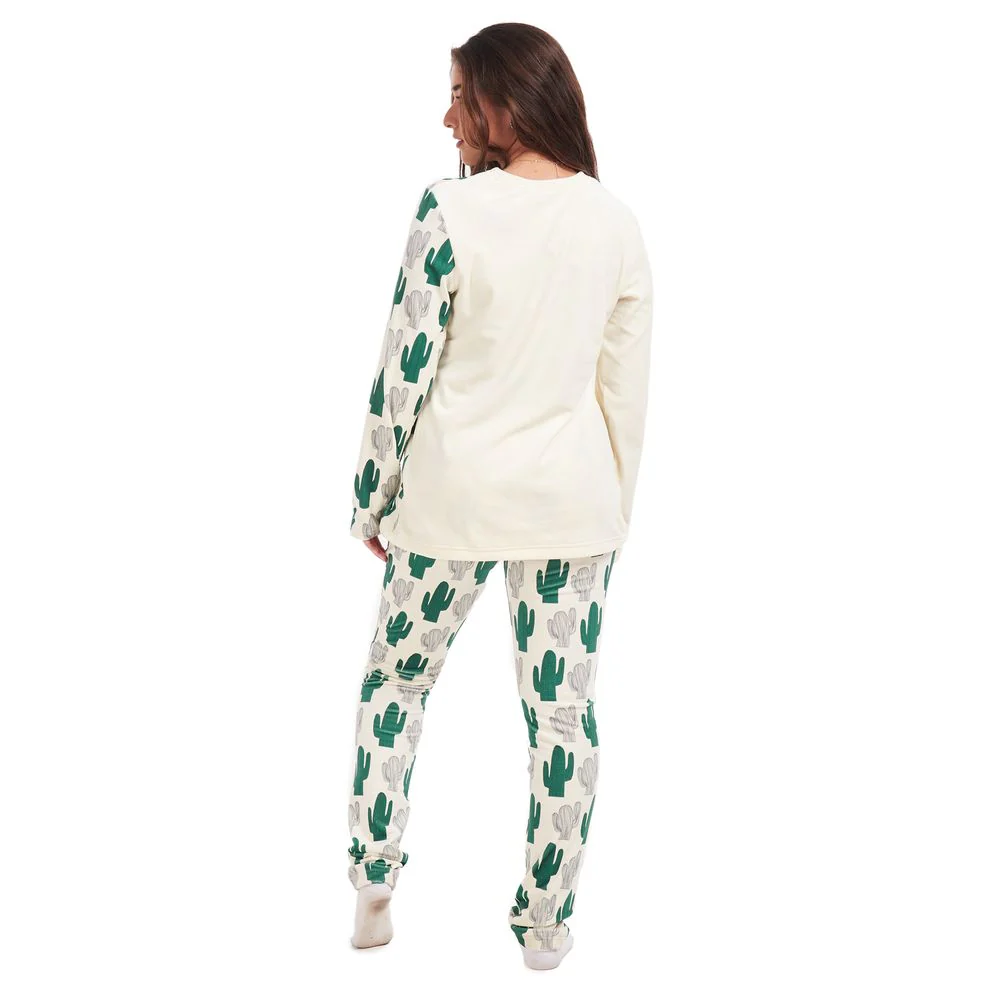 Women Winter Pajama Set Cactus buttoned sweatshirt + pants - Image 4