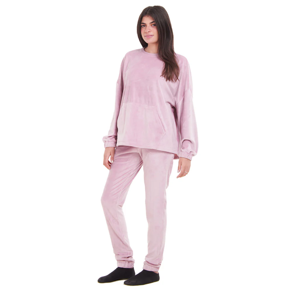 Women Winter Pajama Set Light mauve Sweatshirt + Pants - Image 2