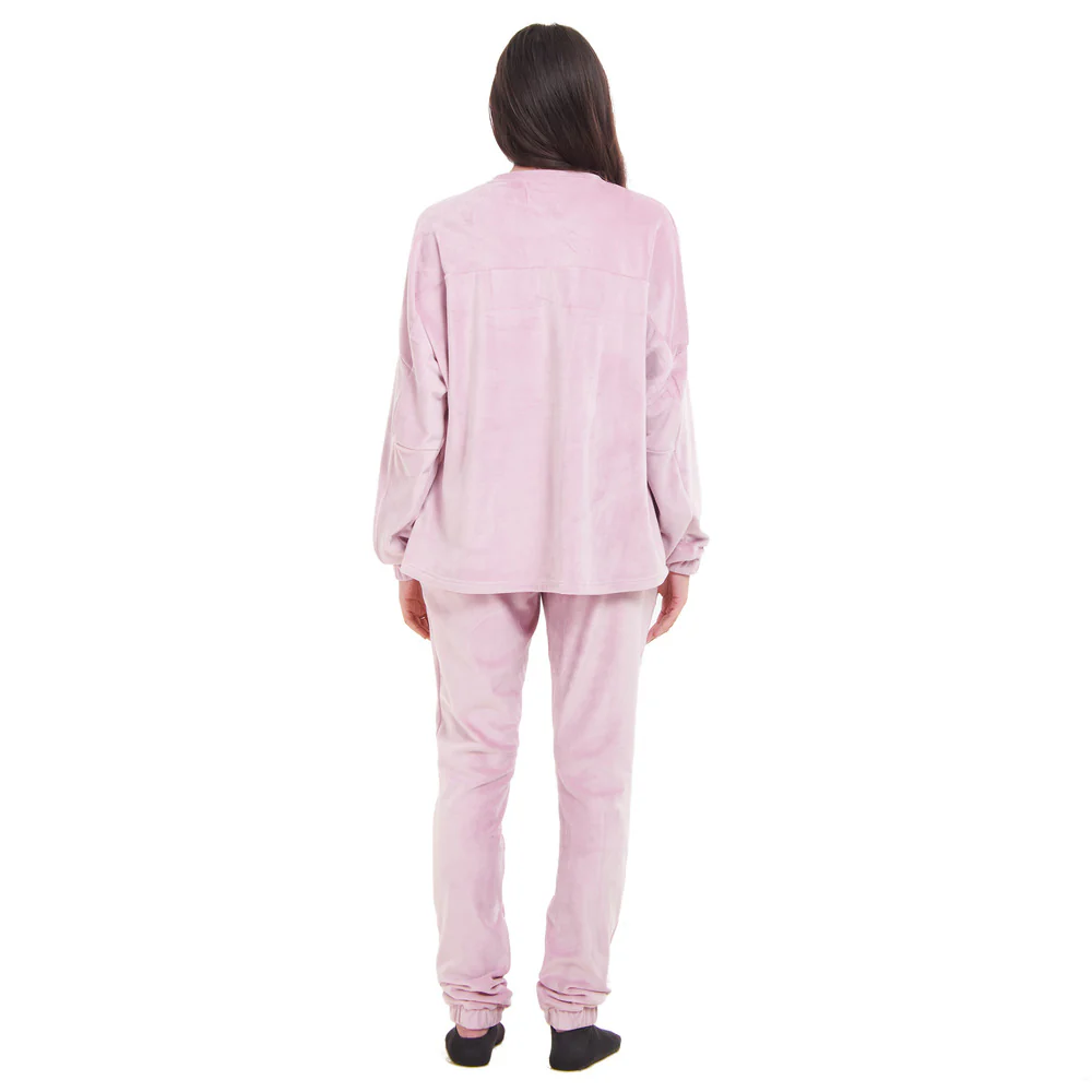 Women Winter Pajama Set Light mauve Sweatshirt + Pants - Image 4