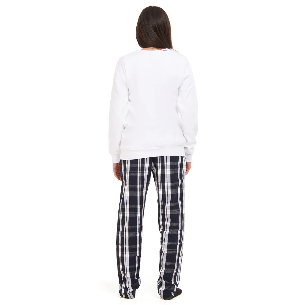 Women Winter Pajama Set Christmas Tree Sweatshirt + Black x White Checkered Pants - Image 2