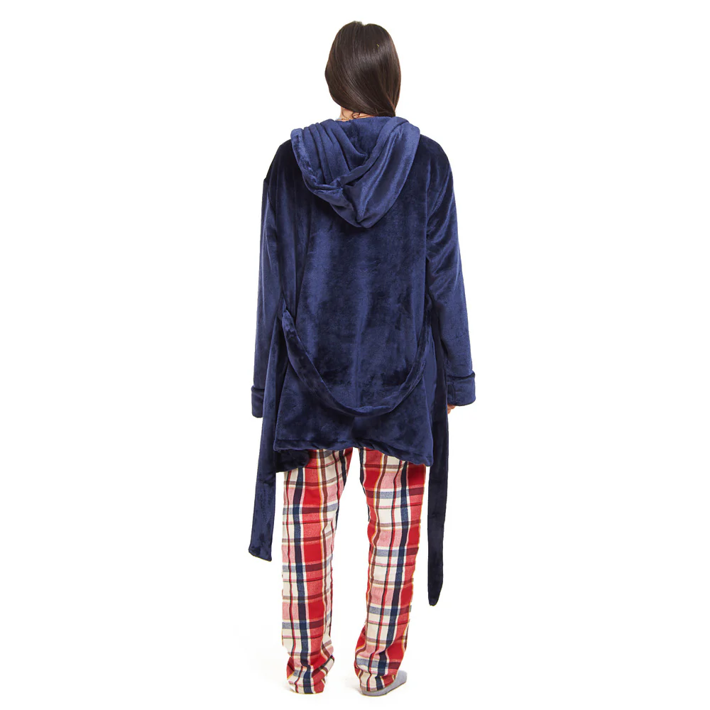 Women Winter Pajama Set Dark blue Robe + Red x Dark Blue Checkered Pants - Image 4