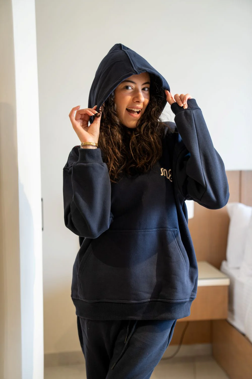 Women Winter Pajama Set Dark Blue Hoodie + Pants - Image 2