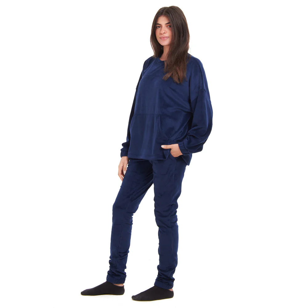 Women Winter Pajama Set Dark Blue Sweatshirt + Pants - Image 3