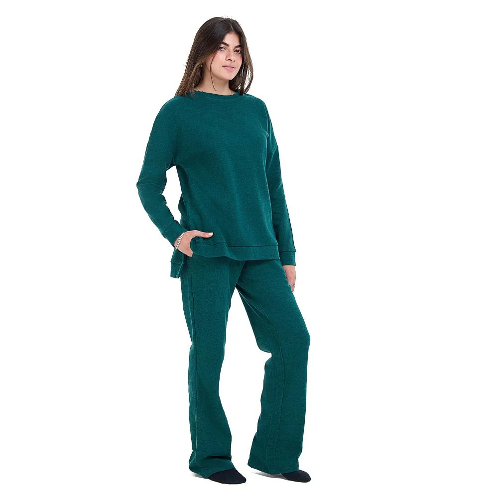 Women Winter Pajama Set Dark Green Oversized Sweatshirt + Pants - Image 3