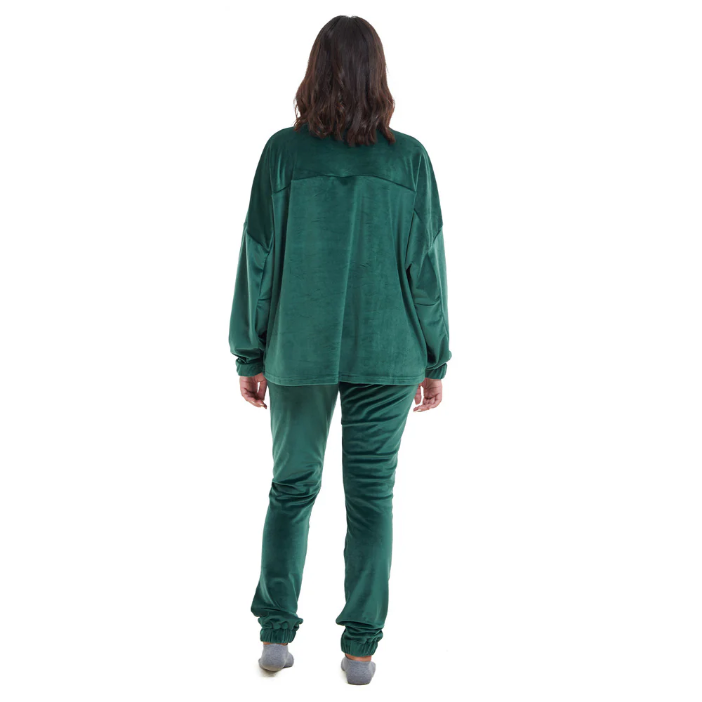 Women Winter Pajama Set Dark green Sweatshirt + Pants - Image 3