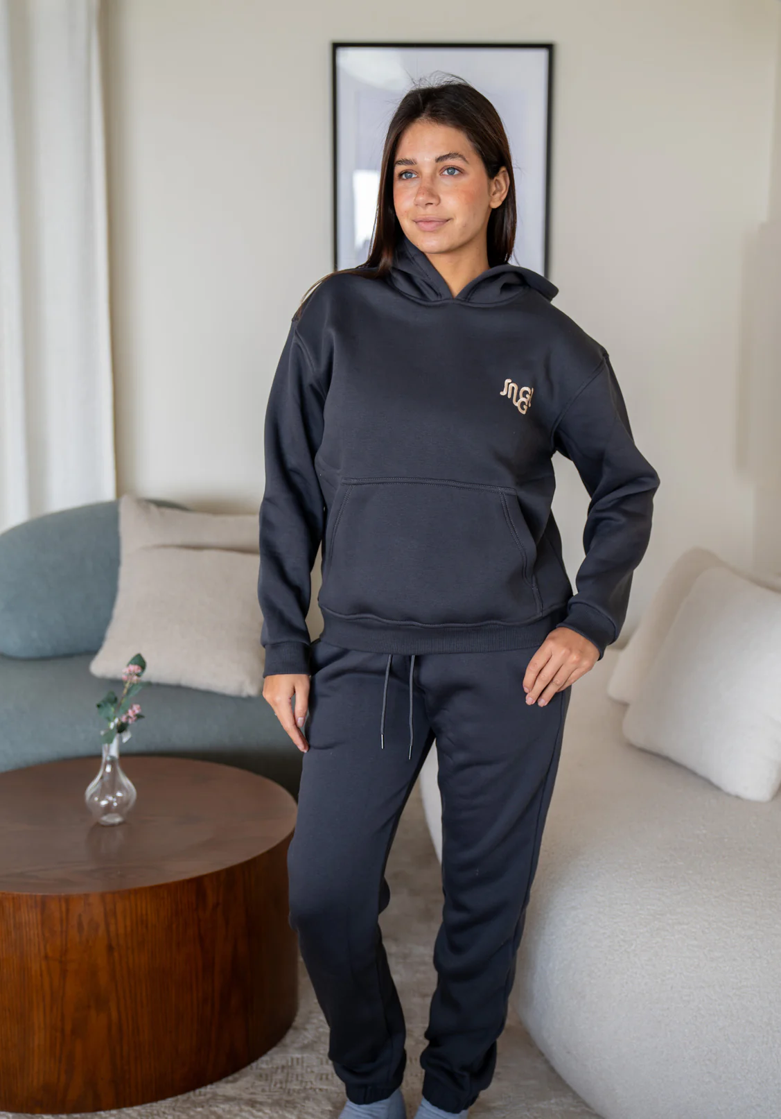 Women Winter Pajama Set Dark Grey Hoodie + Pants - Image 2