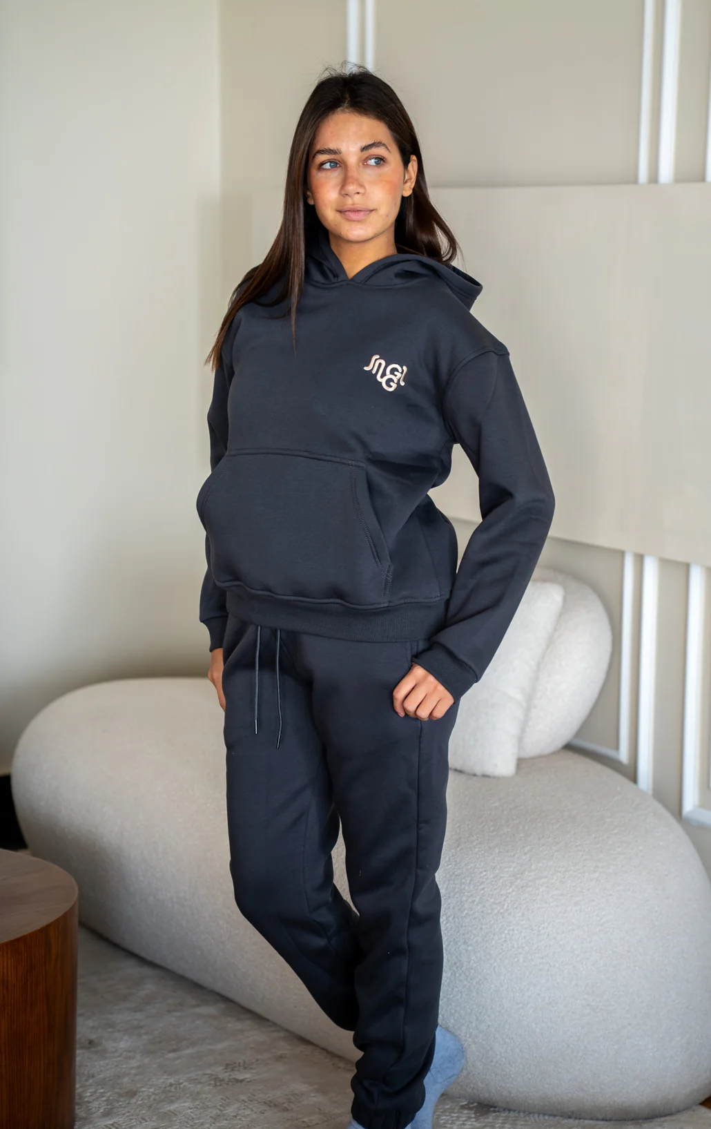 Women Winter Pajama Set Dark Grey Hoodie + Pants - Image 3