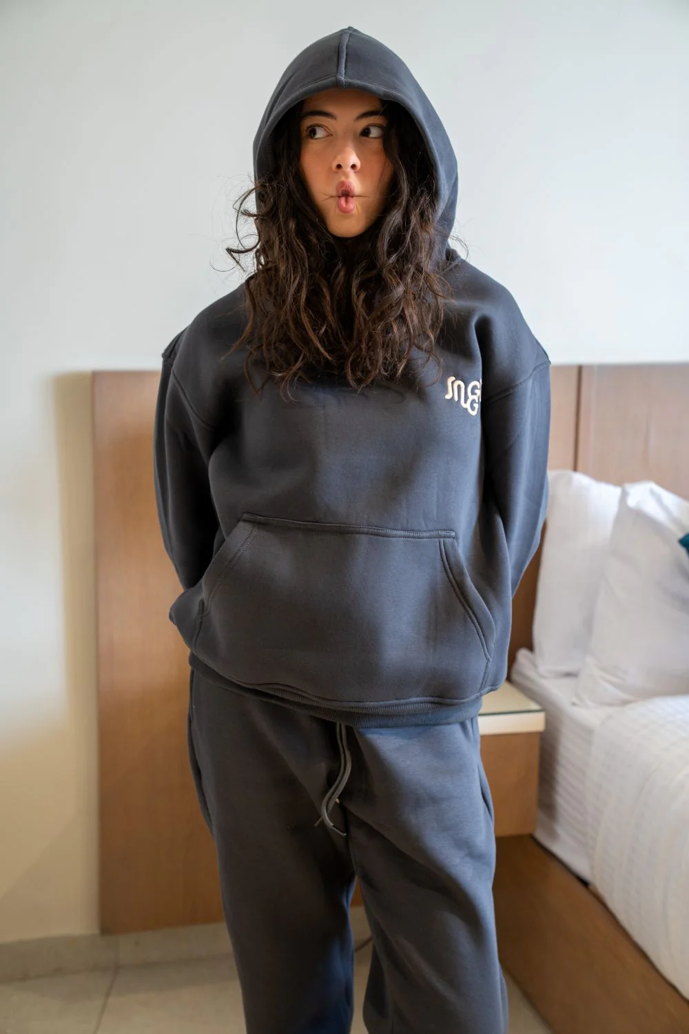 Women Winter Pajama Set Dark Grey Hoodie + Pants - Image 4