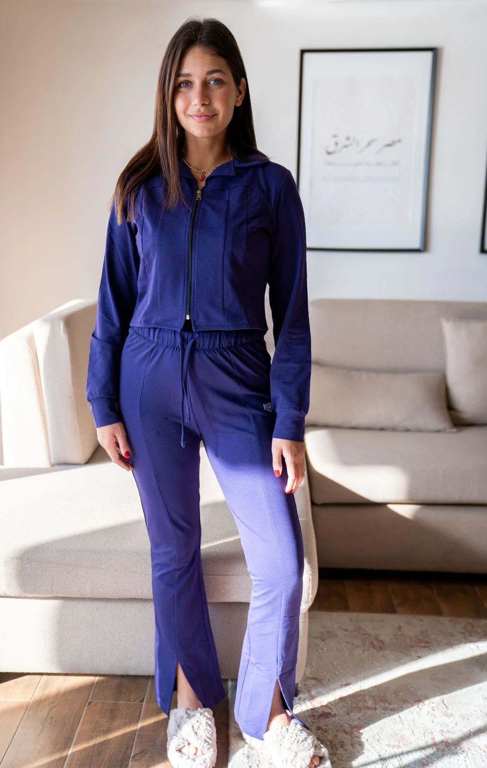 Women Winter Pajama Set Dark Purple cropped Sweatshirt + Pants