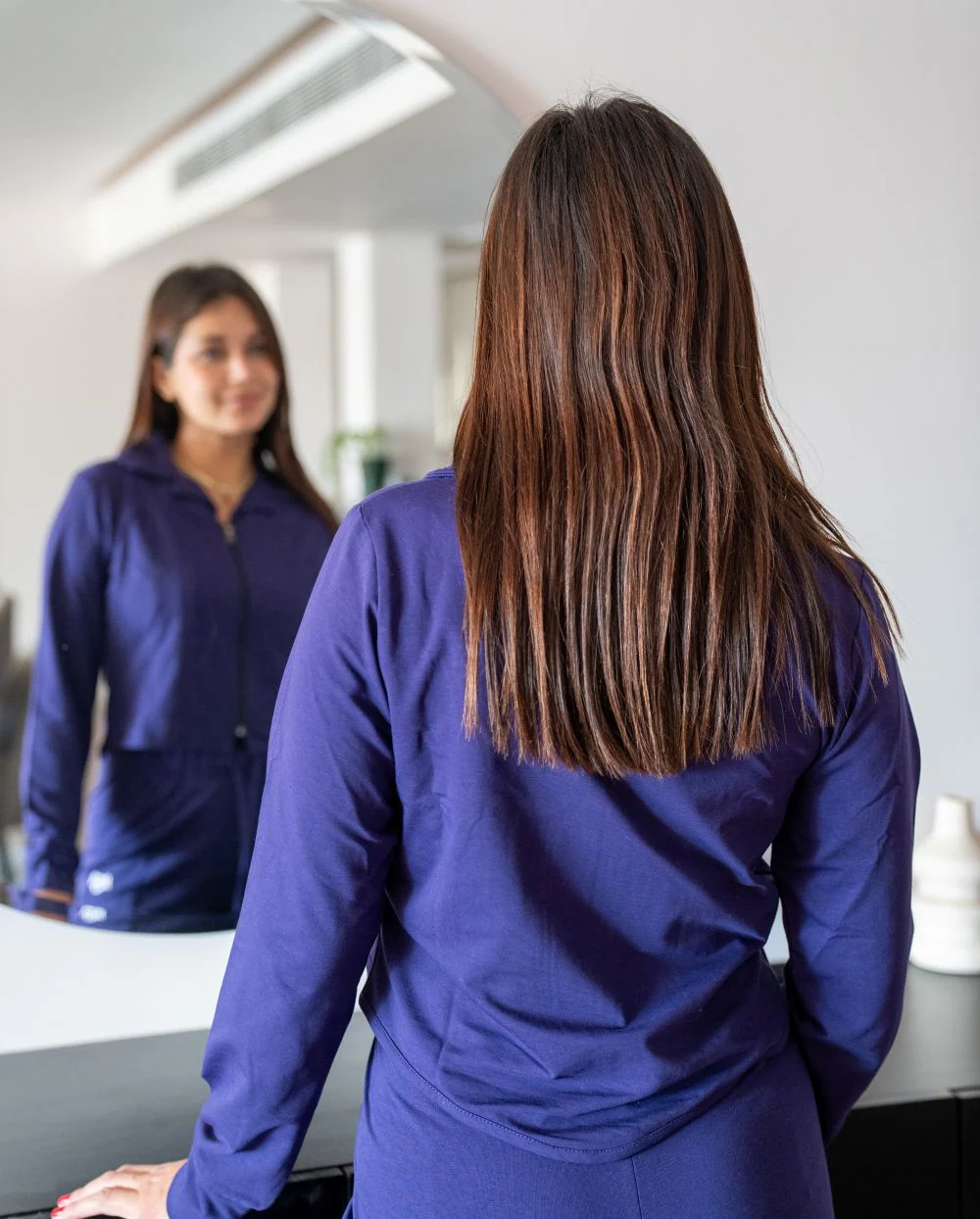 Women Winter Pajama Set Dark Purple cropped Sweatshirt + Pants - Image 2