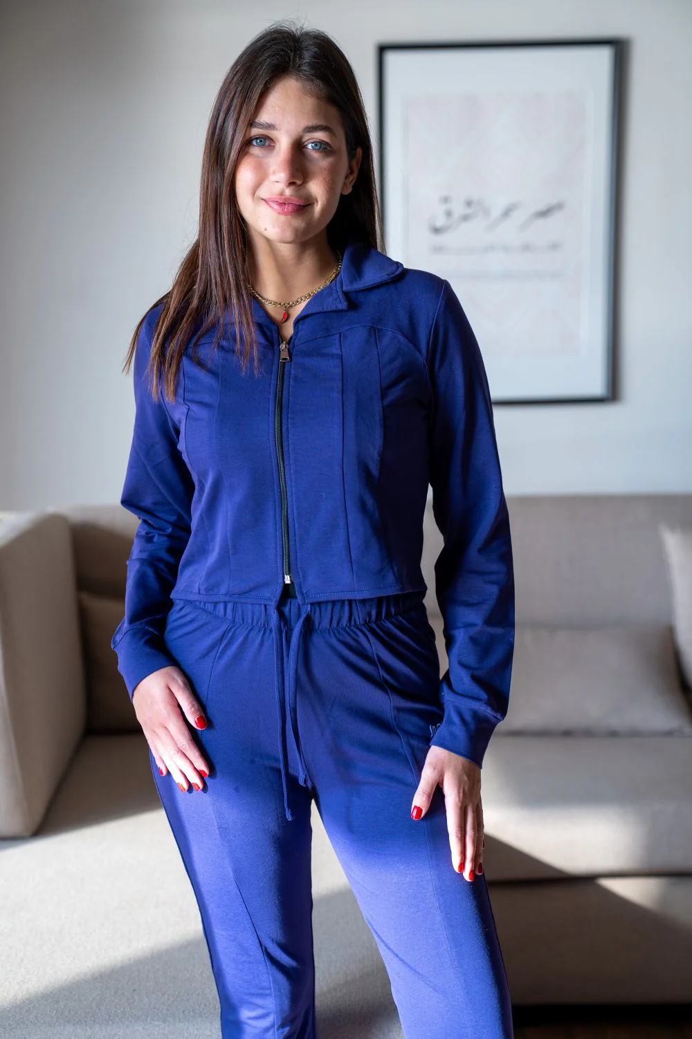 Women Winter Pajama Set Dark Purple cropped Sweatshirt + Pants - Image 4