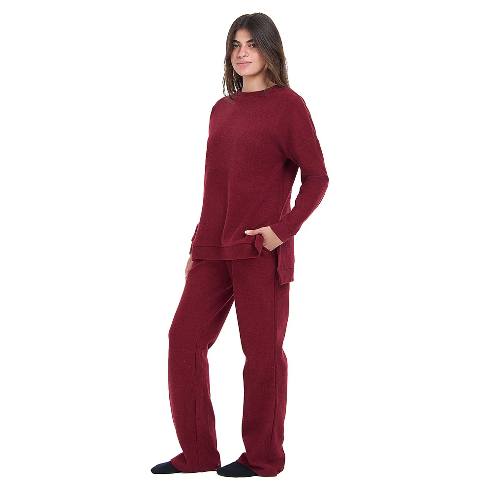 Women Winter Pajama Set Dark Red Oversized Sweatshirt + Pants - Image 2